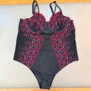 Torrid Black and Pink Lace Bra Bodysuit - Size 2